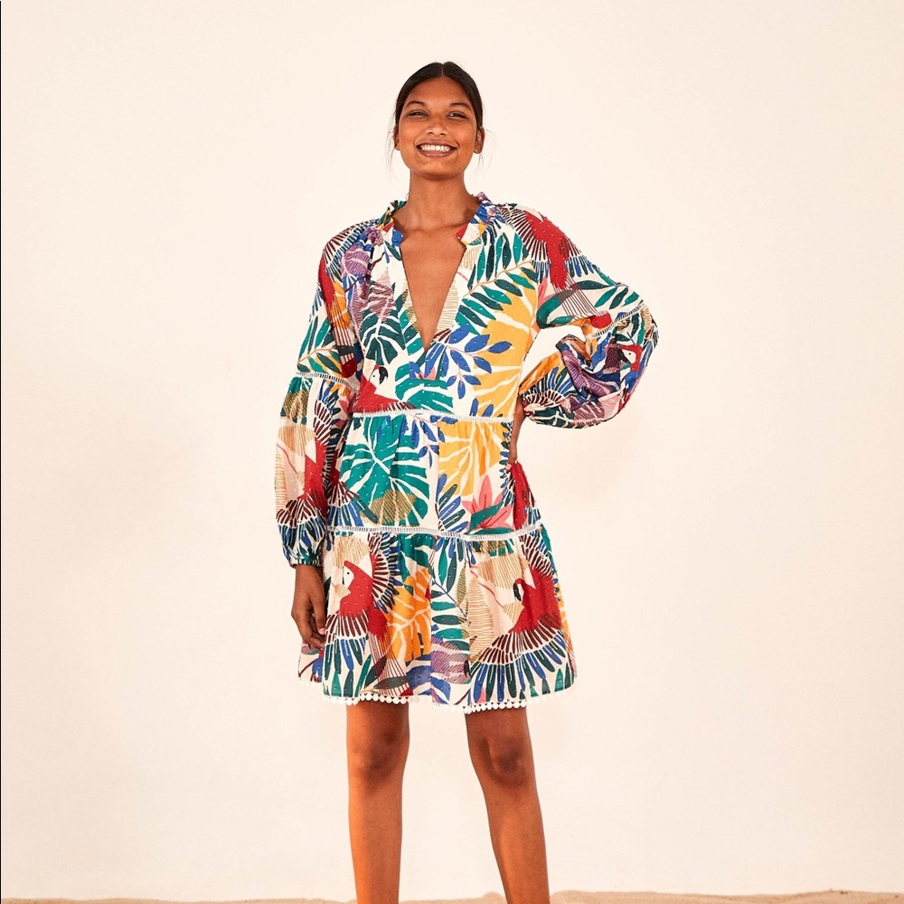 NWT Farm Rio Off-White Macaw Mini Dress